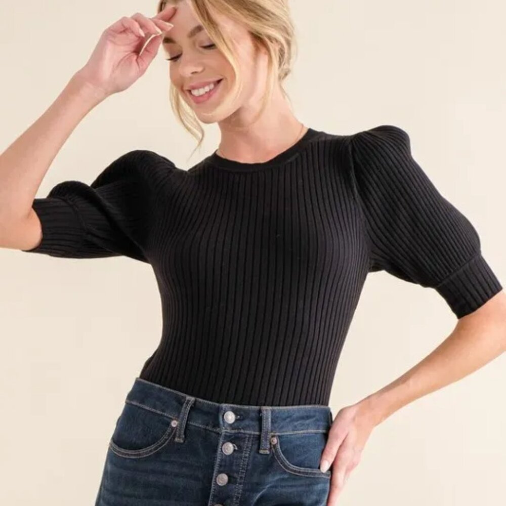 And The Why Puffed Half Sleeve Rib‎ Basic Bodysuit